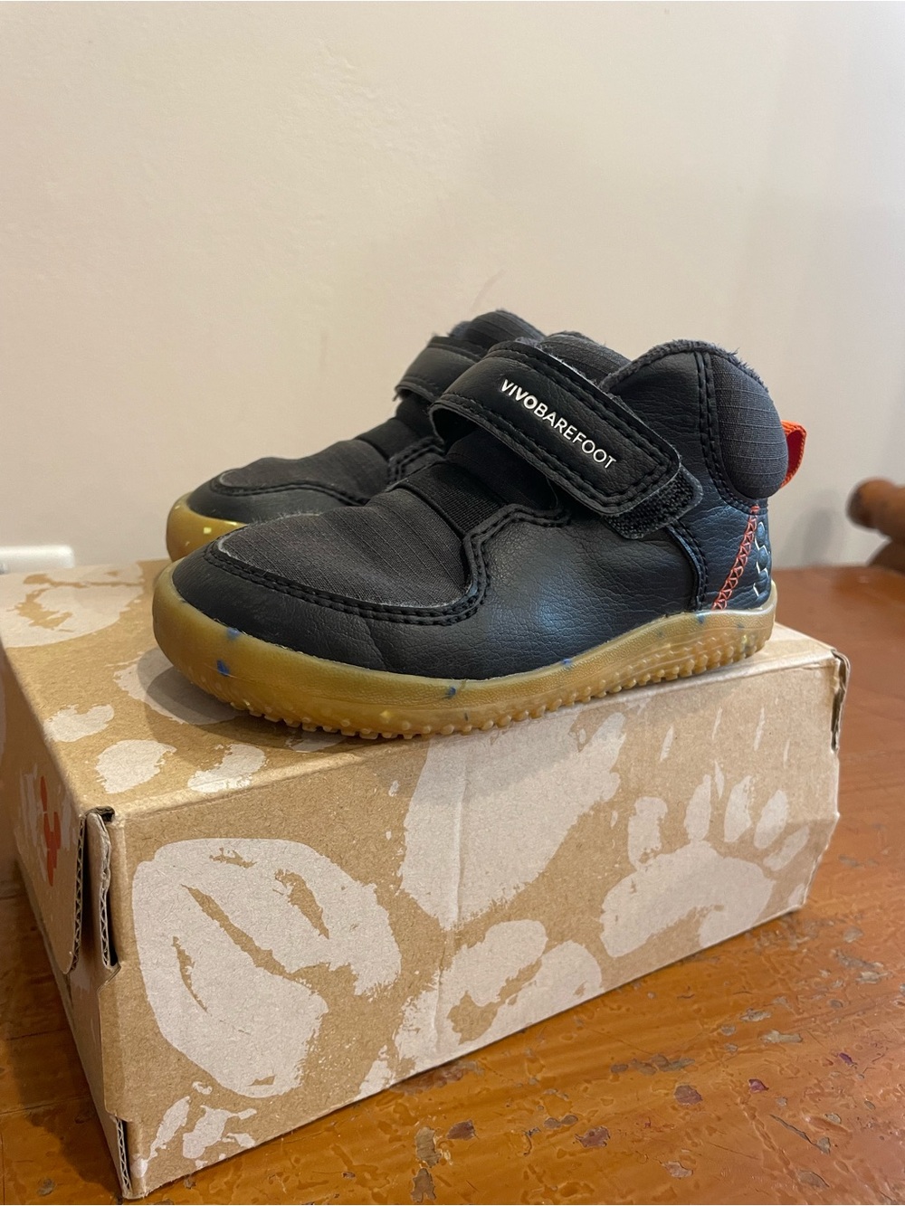 Vivo Barefoot Kids Black Velcro Sneakers with Gum Sole
